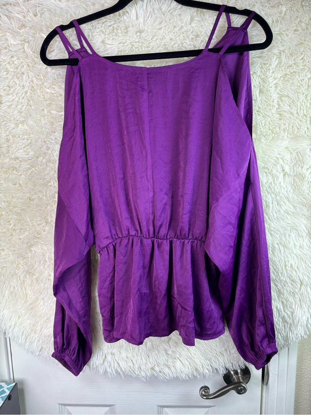VENUS Vibrant Purple Cold-Shoulder Peplum Tunic - Picture 9 of 15